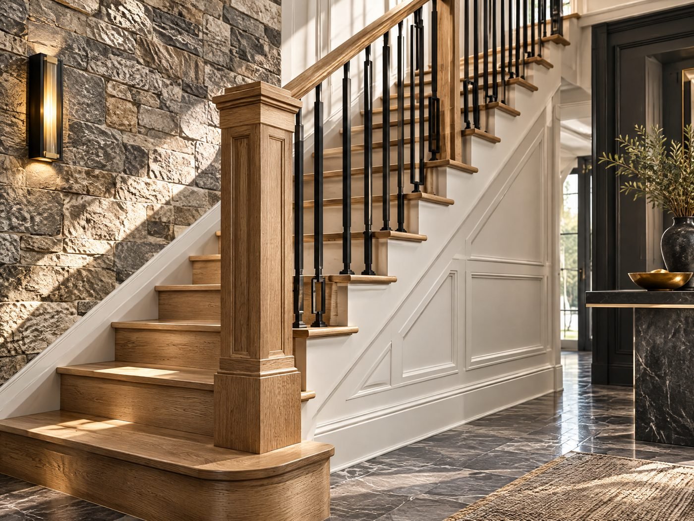 Custom carpentry and stone work detail